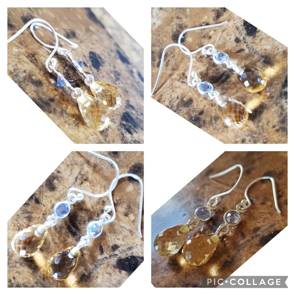Genuine Citrine Briolette and Tanzanite drop earrings - Picture 3 of 5